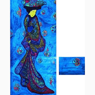«А рыбки все летят»<br />холст, акрил, 90x50 и 15x20<br />2003 г.