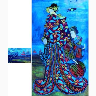 «Луна — путеводный знак —<br />Спросит: «Сюда пожалуйте»<br />Дорожный приют в горах.»<br />холст, акрил, 60x100<br />2003 г.