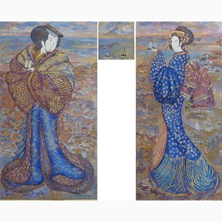 «Вместо того, чтобы нам<br />От любви умирать,<br />Не лучше ли парой<br />Червячков шелковичных<br />Стать, хоть на миг.»<br />2004 г., холст, акрил 2 работы 100x50, 1 — 20x15