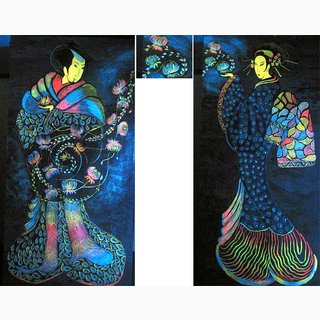 «Вместо того, чтобы нам<br />От любви умирать,<br />Не лучше ли парой<br />Червячков шелковичных<br />Стать, хоть на миг.»<br />2004 г., холст, акрил 2 работы 100x50, 1 — 20x15