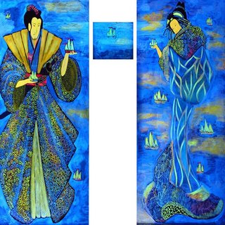 «Возвращение корабликов»<br />2003 г., холст, акрил, 100x60<br />20x15 