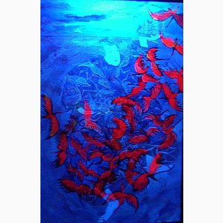 «Пугливые журавли»<br />холст, акрил, 60x80<br />2003 г.