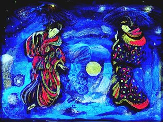 «Луна или утренний снег. Любуясь прекрасным, я жил как хотел, Вот так и кончаю год.»<br />2007, canvas, acrylic paints, 20x30