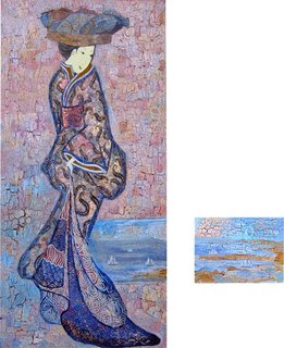 «А рыбки все летят»<br />canvas, acrylic paints, 90x50 и 15x20<br />2003