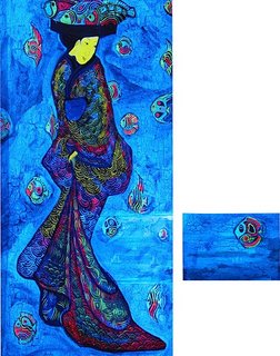 «А рыбки все летят»<br />canvas, acrylic paints, 90x50 и 15x20<br />2003