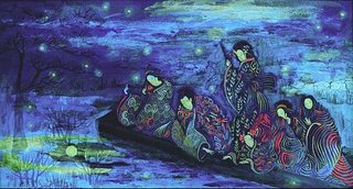 «На зимнем ветру Одинокая птица застыла Холодно бедняжке!»<br />2006, canvas, acrylic paints, 70x40