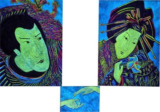 «Луна — померкни Акэти о своей жене Расскажет»<br />2006, canvas, acrylic paints, 2 paintings 20x30, 1 — 10x15