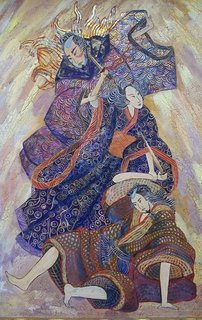 «Pray for the better days Be like a cherry-tree In winter»<br />2009, canvas, acrylic paints, 60x90