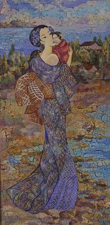 «Ирис на берегу А вот другой — до чего похож Отражение в воде»<br />2009, canvas, acrylic paints, 100x50